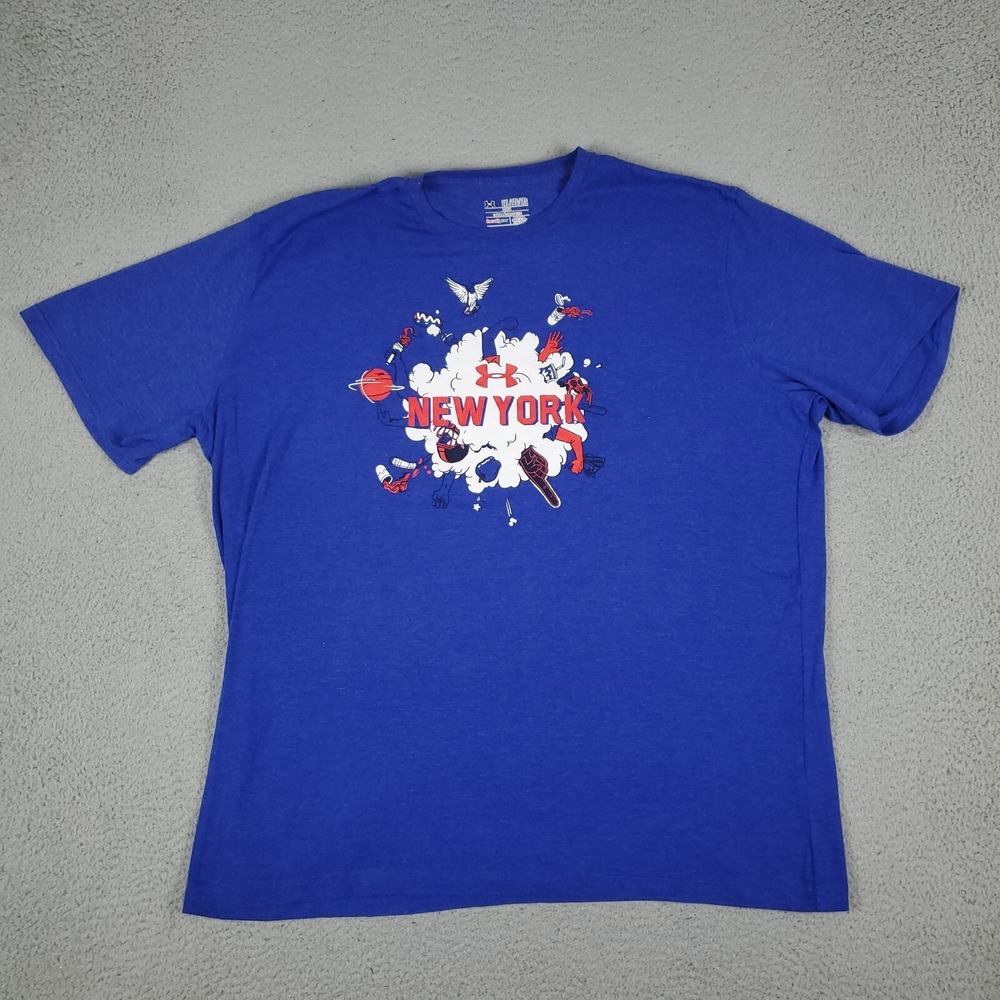 Under Armour New York Blue Casual Heatgear T-Shirt Mens Size 2XL